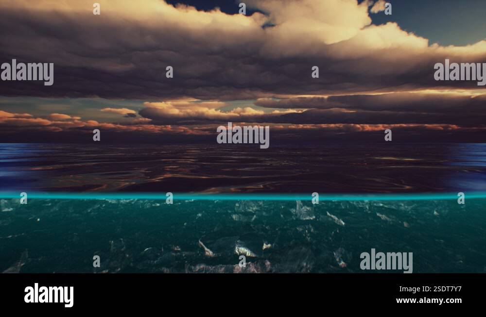 Split view over and under water in the Caribbean sea with clouds Stock ...