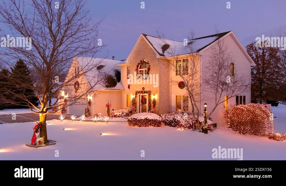 Idyllic holiday home decorated with Christmas lights Stock Video ...