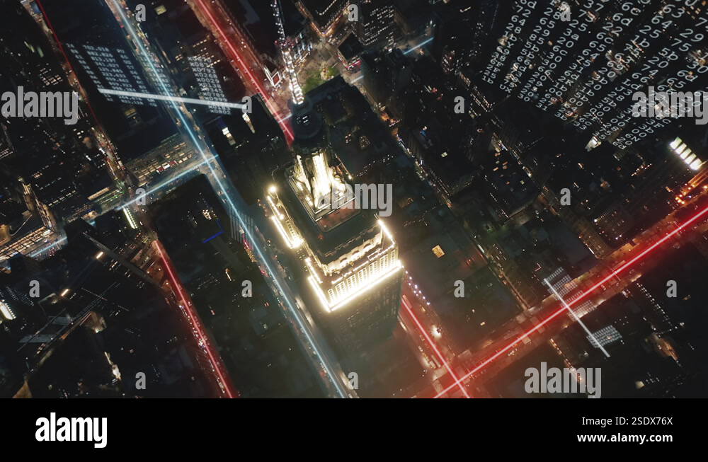5G light rays and smart data on a night city background - 3d graphics ...
