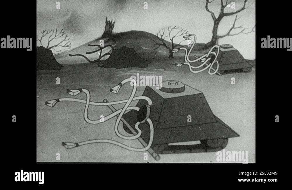 1940s: Animation of tanks that move, hoses attached. Cylinders run ...