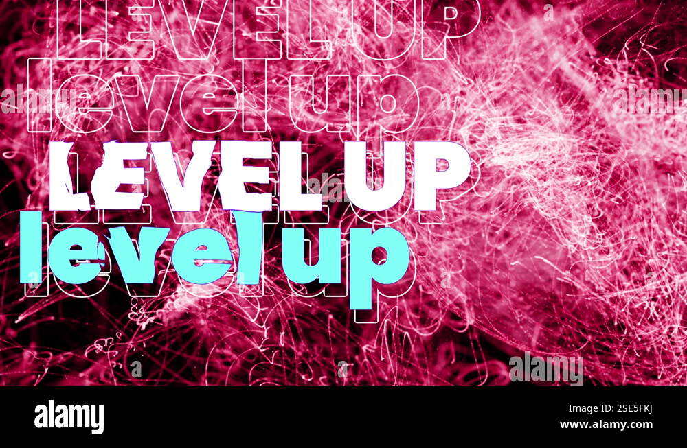 Animation of level up text in repetition in outline, white and blue ...
