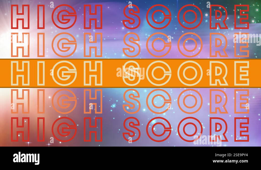 Animation of high score text in repetition on orange banner over ...