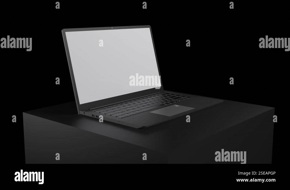 Modern Laptop with blank screen in podium and dark background. Notebook ...