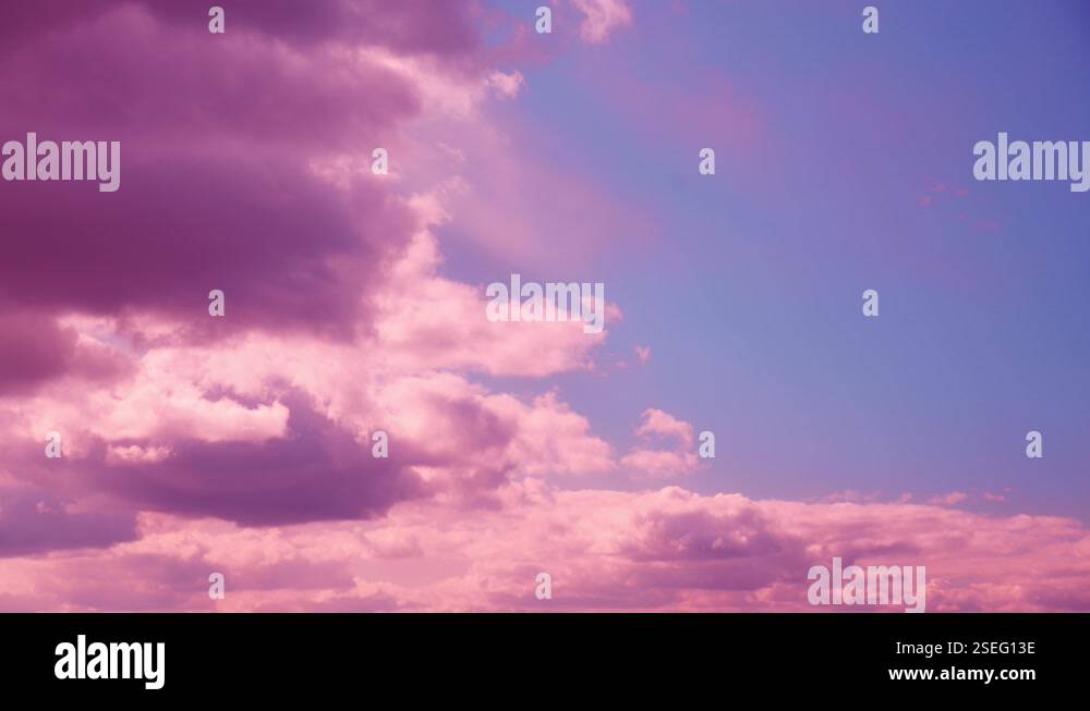 Light Cloudy Pink And Blue Sky With Fluffy Clouds. Natural Background ...