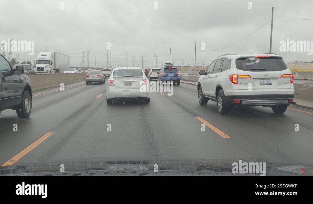 POV driving plate driving in heavy rain storm with poor visibility on ...