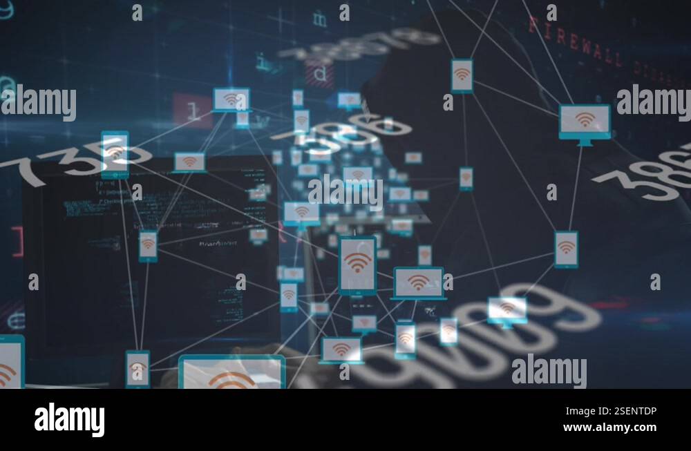 Disruption Attack Animation Animation of cyber attack warning and network of connections over ...