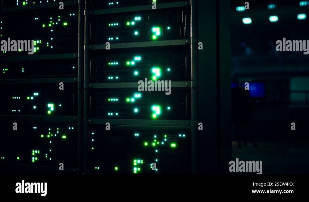 Clean industrial interior of a data server room with servers Stock ...