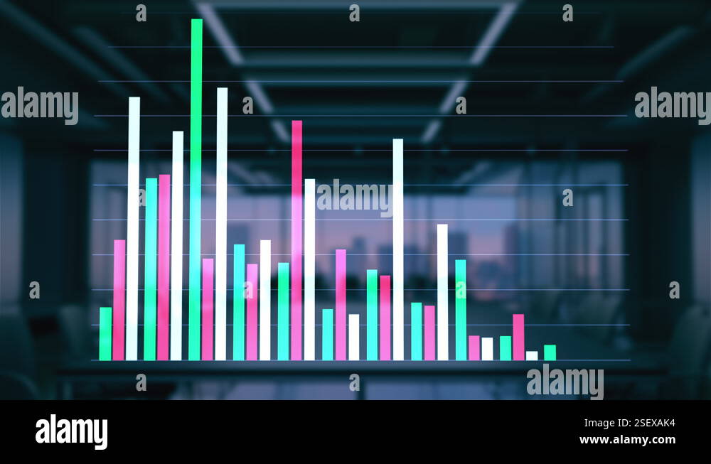 Stock charts visualization. Rising and falling columns, graphs showing ...