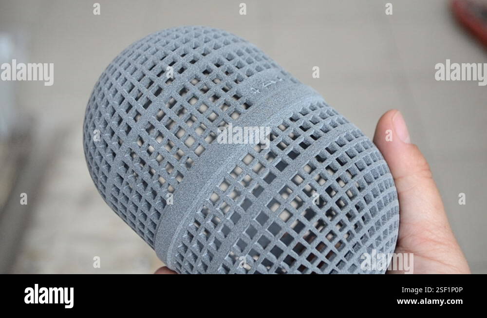 Man holding plastic model printed on powder 3d printer from polyamide ...