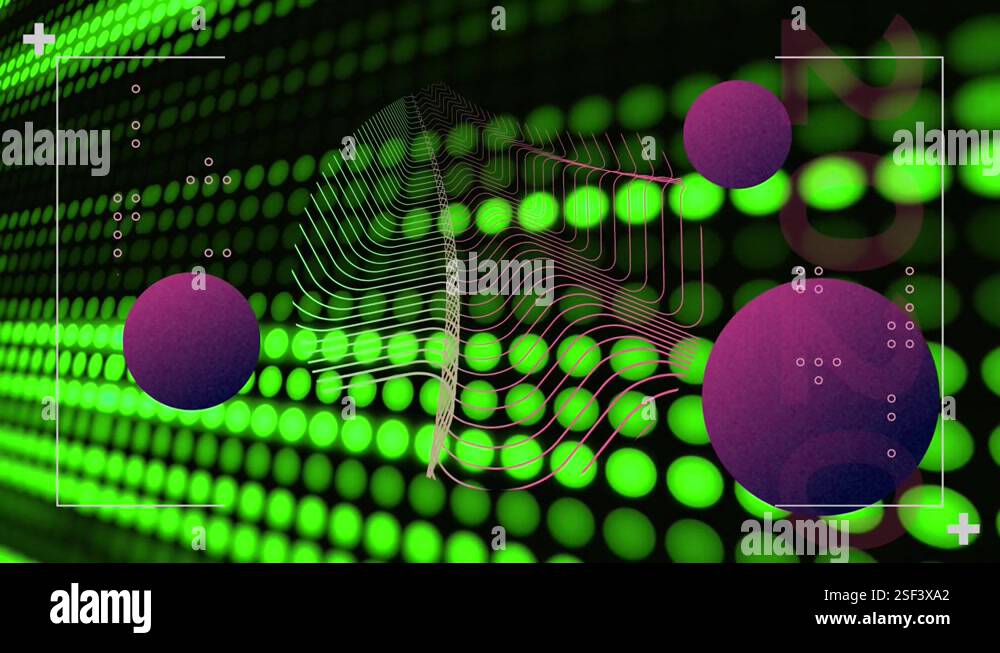 Animation of interface processing data, with green lights, parallel ...
