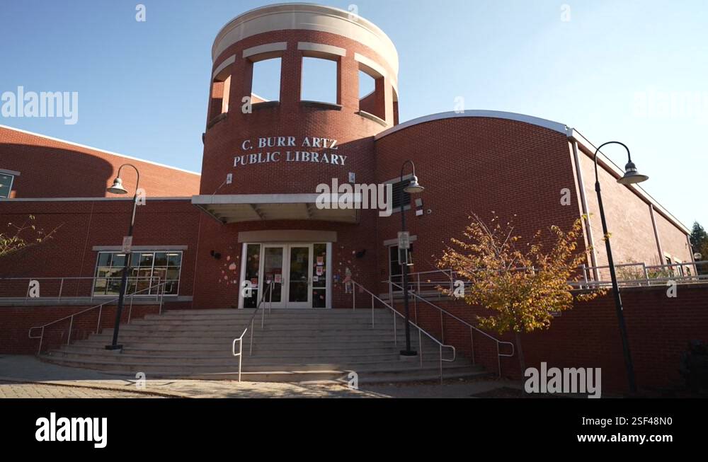 Day time autumn view of Burr Artz Public Library at Carroll Creek Park ...