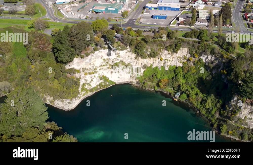 Bungee jumping platform on cliff, Waikato river in Taupo town. Popular ...
