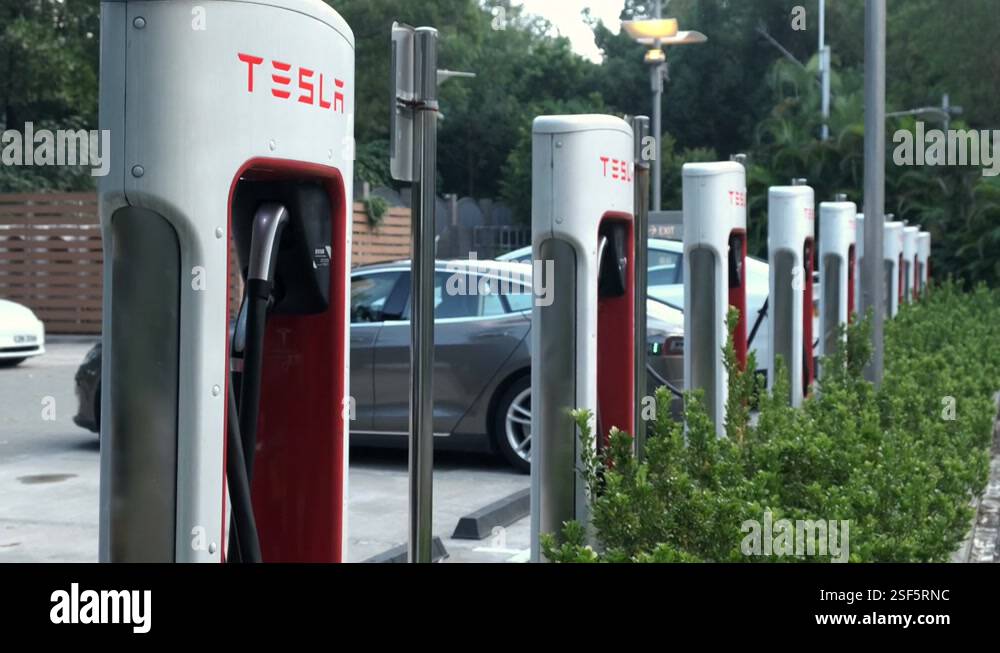 Tesla electric car charging station in Hong Kong Stock Video Footage ...