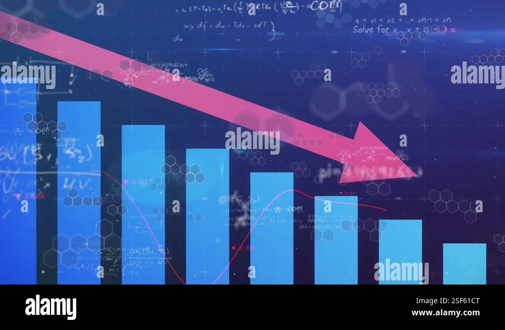 Chemical Graph Animation of arrow and graph over chemical formulas on dark blue ...