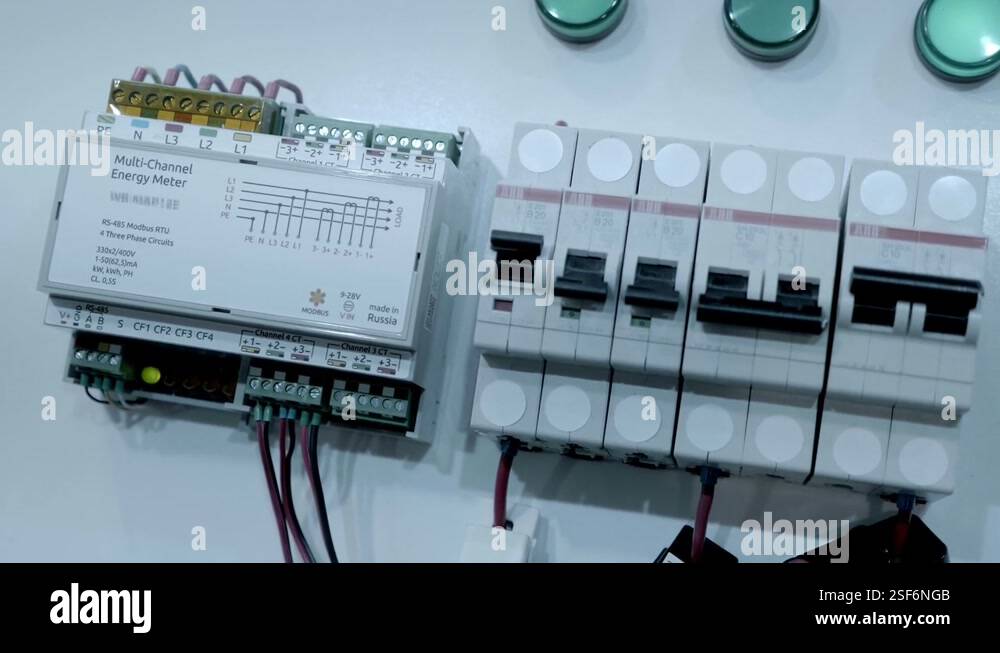 Row of electric switches and multichannel electricity meter Stock Video ...