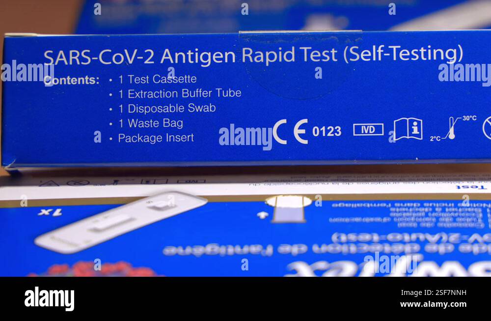 Back of a Flowflex autotest self diagnosis test box to detect Covid-19 ...