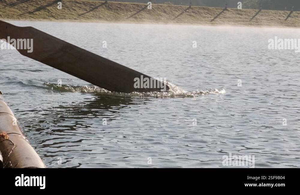 Push Raft Close-up of a paddle to push the raft. Bamboo rafting in Beautiful lake ...