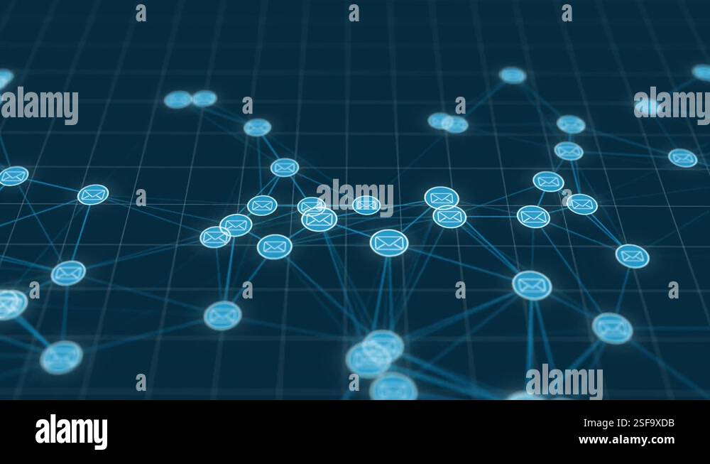The email connect on network.Envelopes online. Cyber space background ...