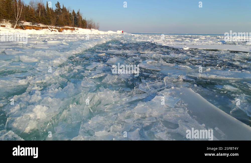 Ice formations icebergs floating in the water during a Polar vortex ...