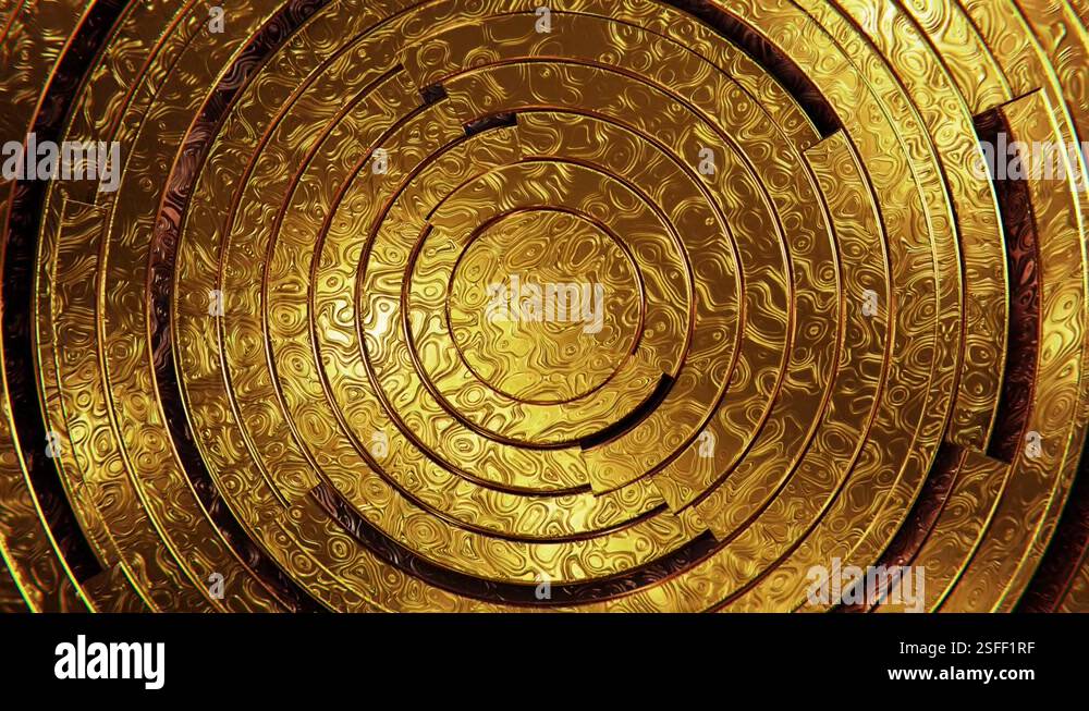 Clock-style moving textured gold solid radial rings pattern looping 3D ...