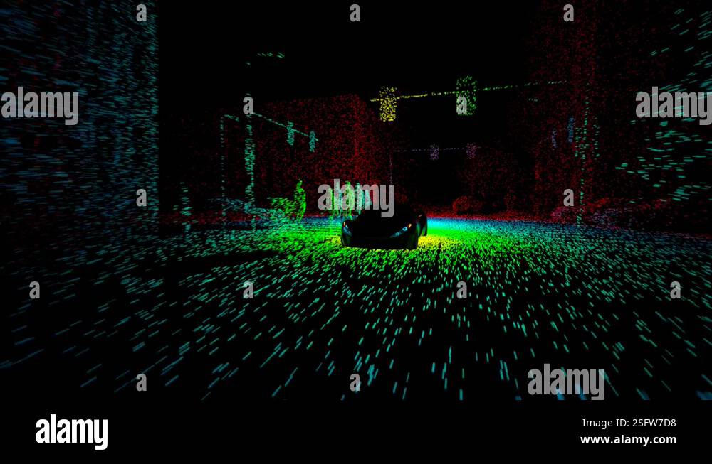 Animation with car lidar tracking technology. Device scaning ...