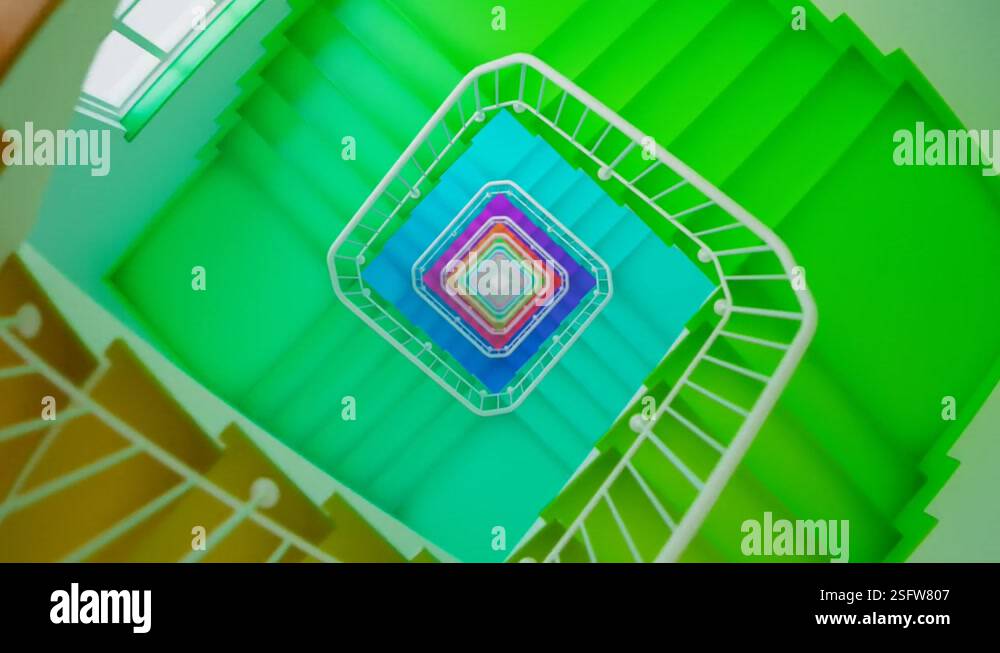 Camera falls down through an endless, colourful staircase in a loop 4K ...