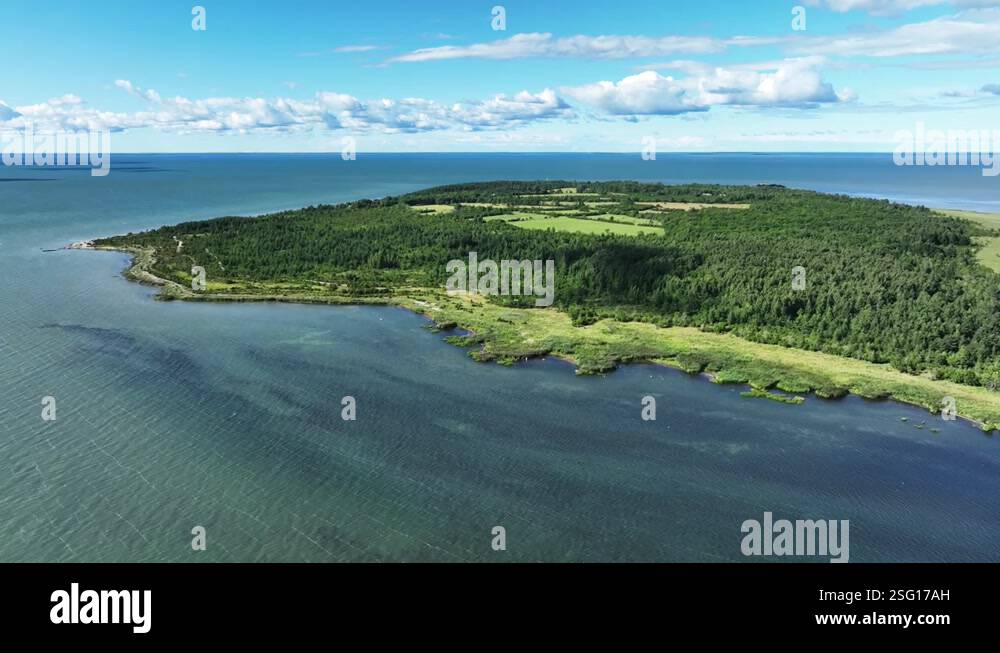 Aerial 4k view of Kõinastu islet in the southern part of Väinameri Sea ...