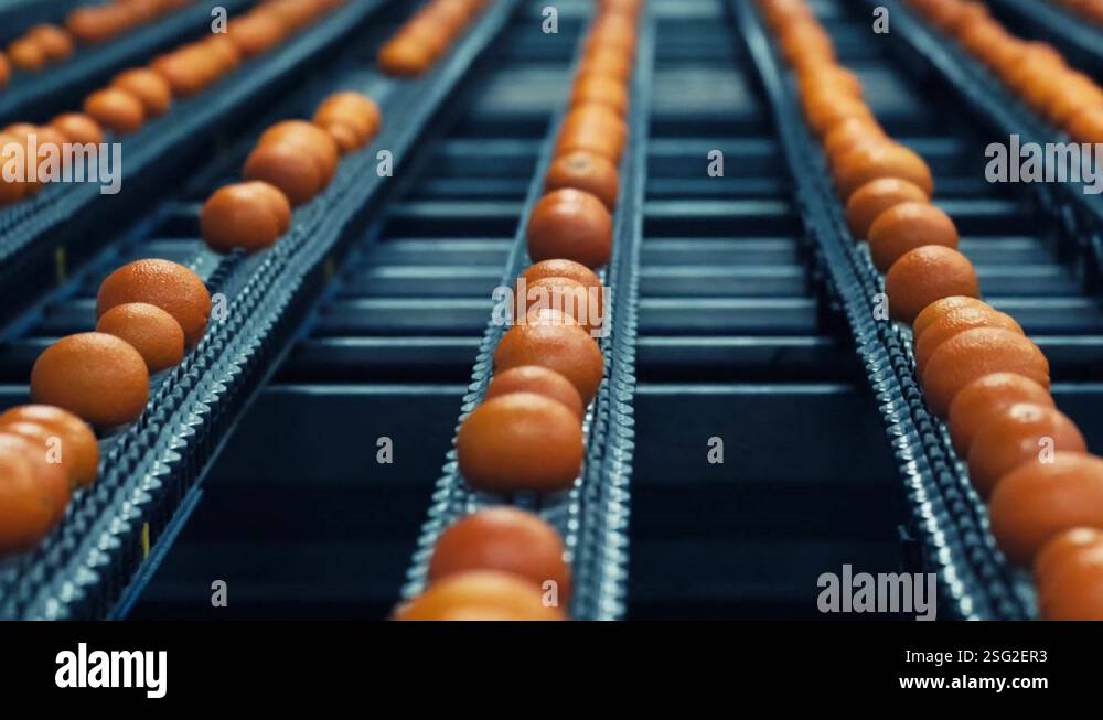 Industrial production sorting line of citrus fruits in packing plant ...