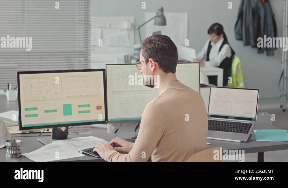 Male Engineer Developing Mechanism Scheme in Office Stock Video Footage ...