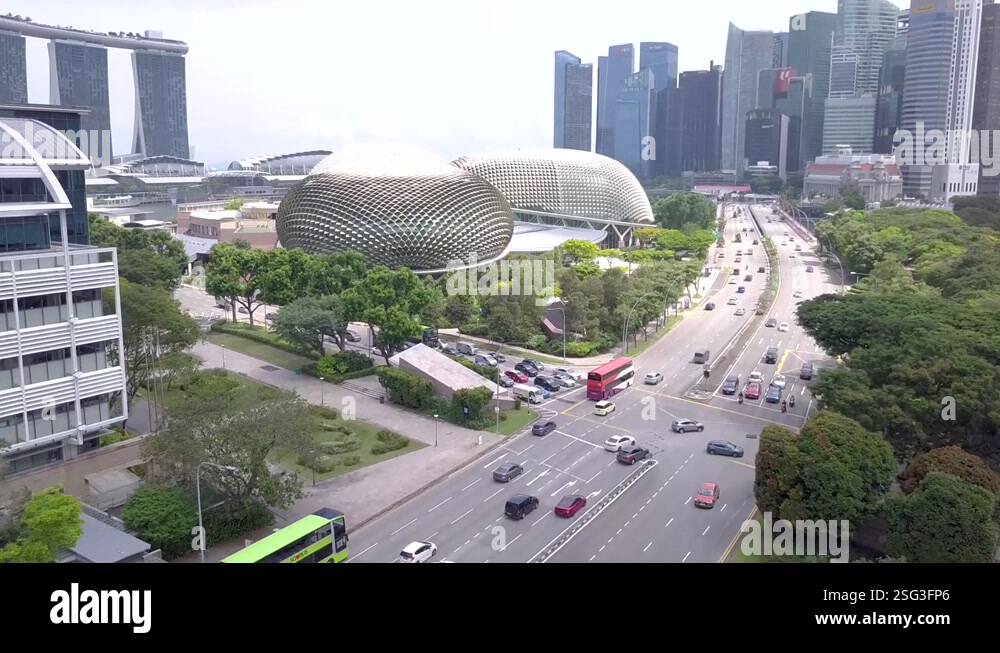 Drone shots of Singapore Skyline and streets, Singapore, UHD Stock ...