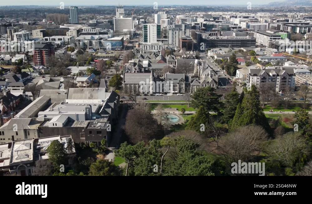Panoramic view of Christchurch city central and historic gallery ...