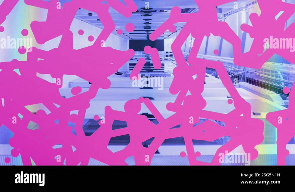 Animation of shapes and spots over server room Stock Video Footage - Alamy
