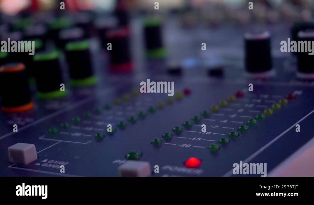 Lamp indicator on the sound amplifier. LED indicator of sound level ...