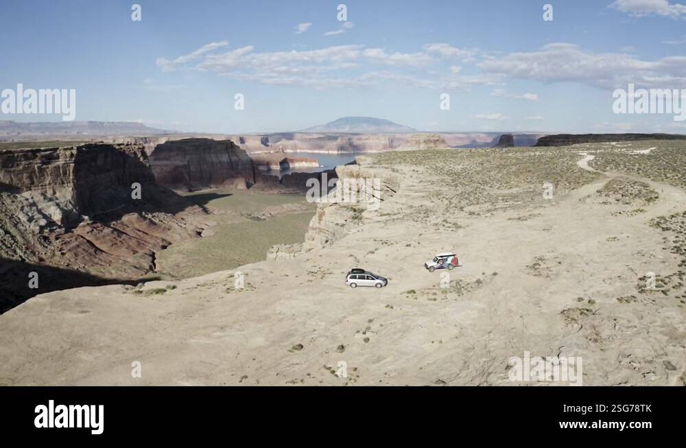 Green River overlook with two exploration vehicles meeting near the ...