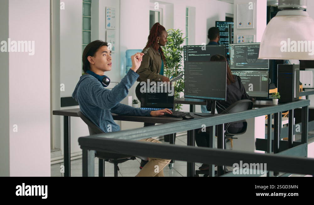 Digital developer analyzing ar hologram to work on html script Stock ...