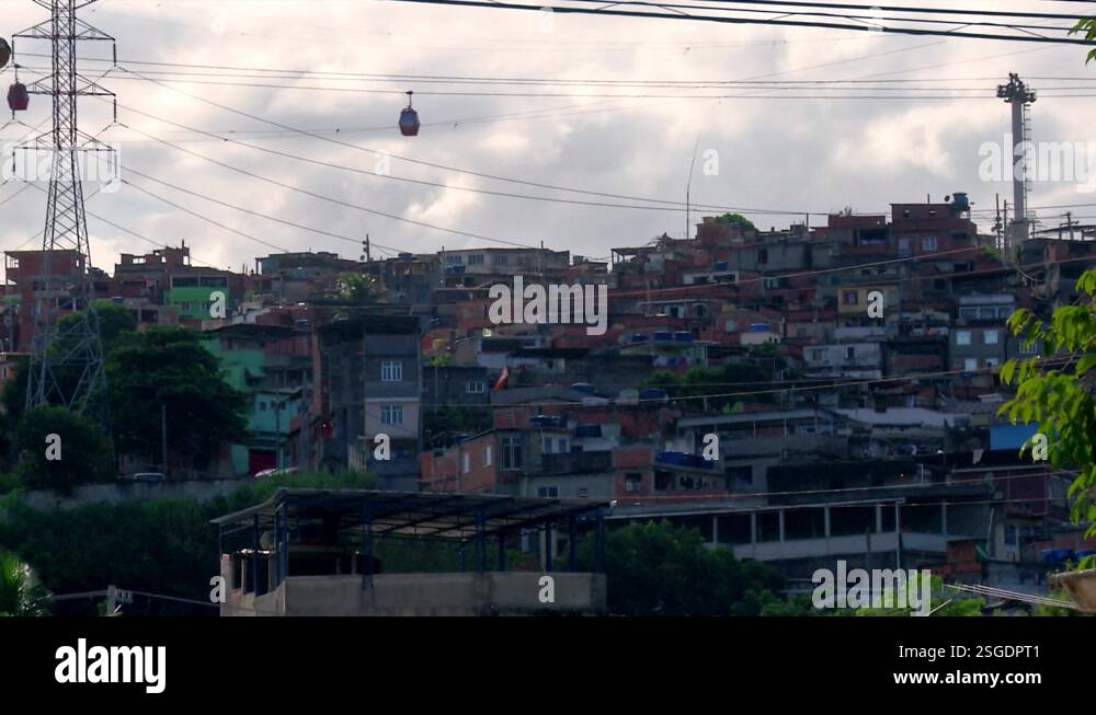 cable car over the favela do alemao in Rio de Janeiro Stock Video ...
