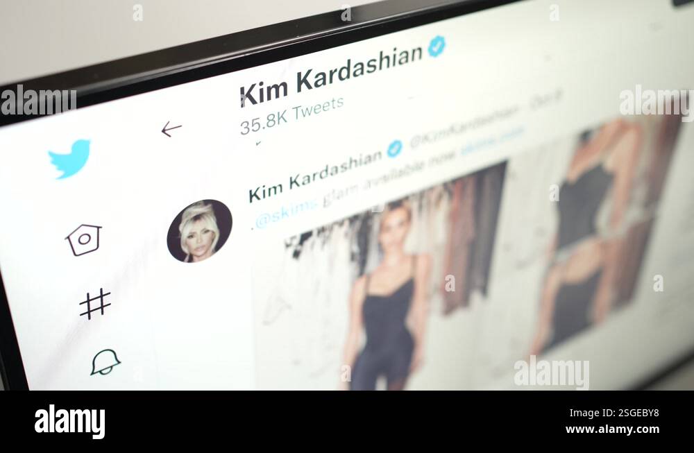 Kim Kardashian Twitter Account Browsing Online on a Screen Stock Video