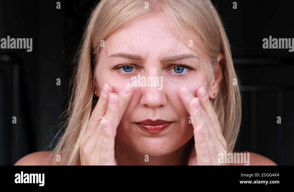 Pull Skin Back Second chin, obesity. Portrait of a 30-year-old woman pulling back the ...