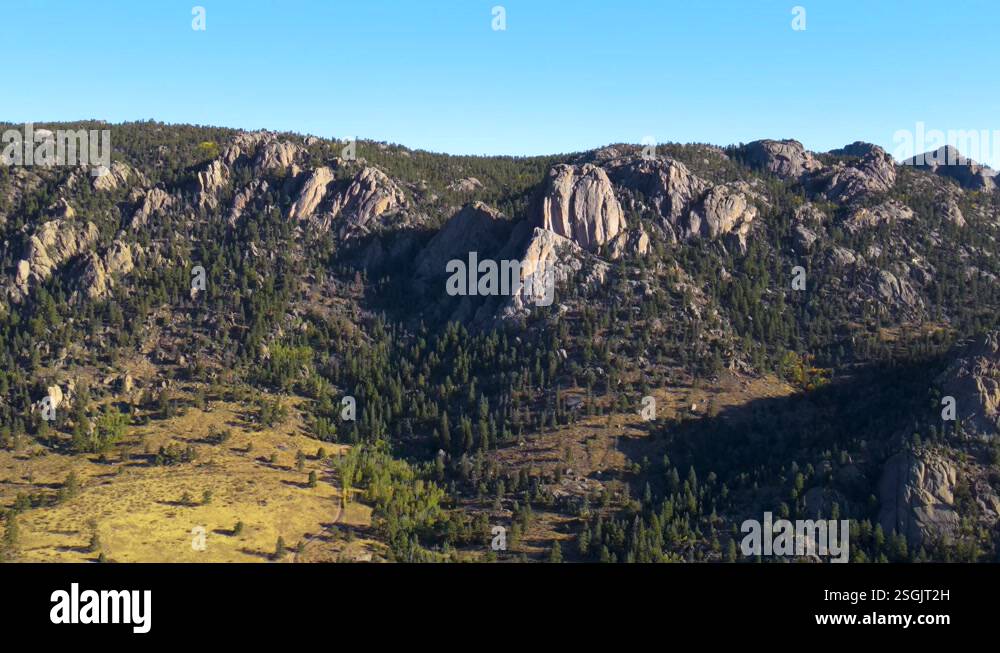 Sweeping view of Rocky Mountain National Park from Estes Park in fall ...