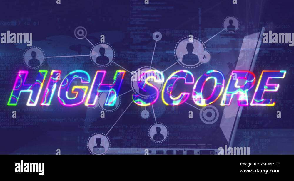 Animation of high score text over network of connections and data ...