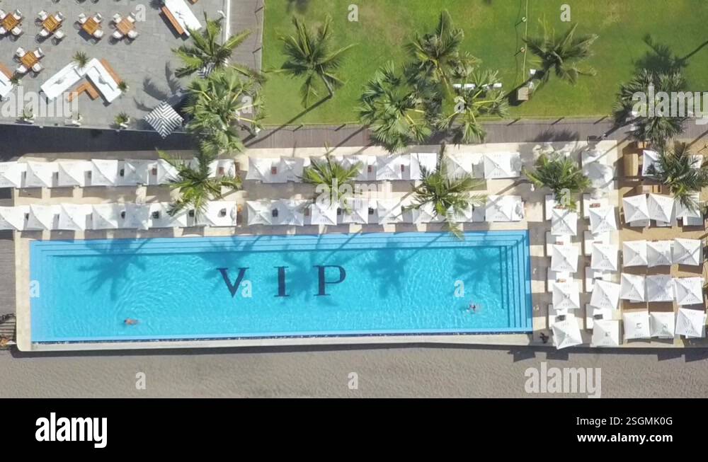Vip Pool Tedi slow rise drone over finns beach club vip pool canggu bali Stock Video ...