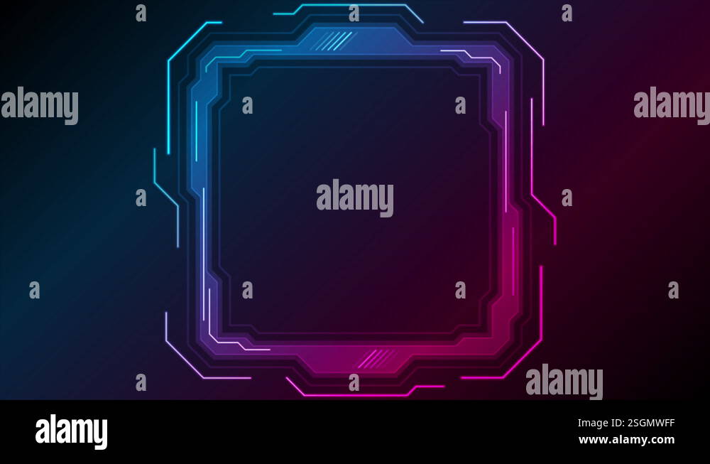 Neon blue purple technology frame with circuit board lines motion ...