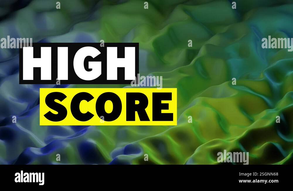 Animation of high score text in black and white over blue and yellow ...
