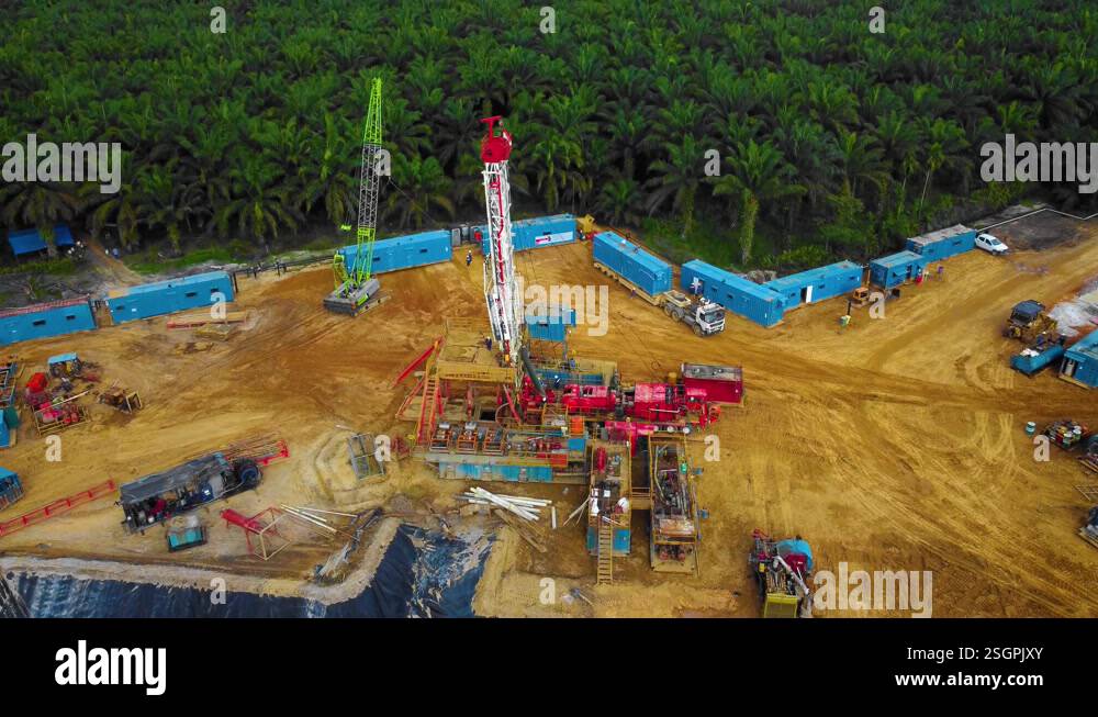 Cinematic Drone Footage of Onshore Drilling Rig equipment structure for ...