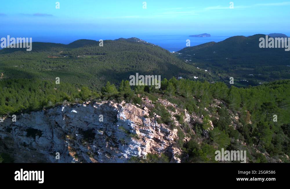 Cliff Ramp Fantastic aerial view flight speed ramp of ibiza mountain hike cliff ...