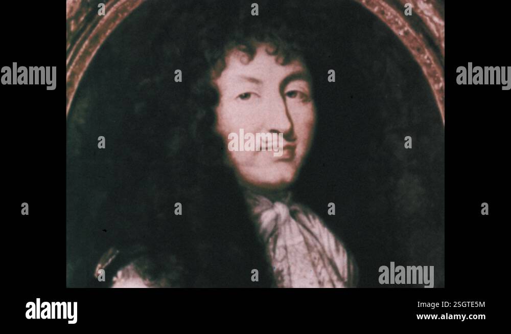 1960s: Portrait of Louis XIV. Painting of Palace at Versailles. Plants ...