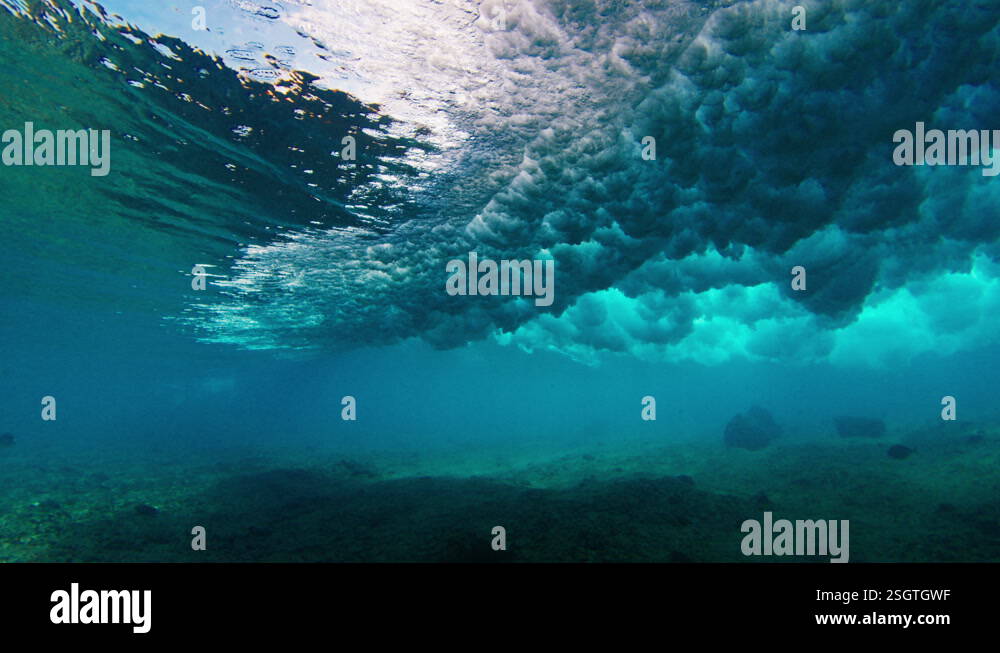 Underwater view of the breaking ocean wave in the Maldives Stock Video ...