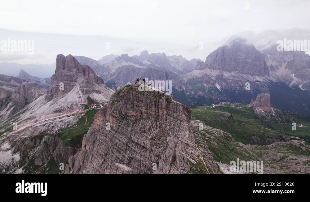 Hut Top Ridge Aerial panorama of hut on top of mountain ridge epic landscape ...