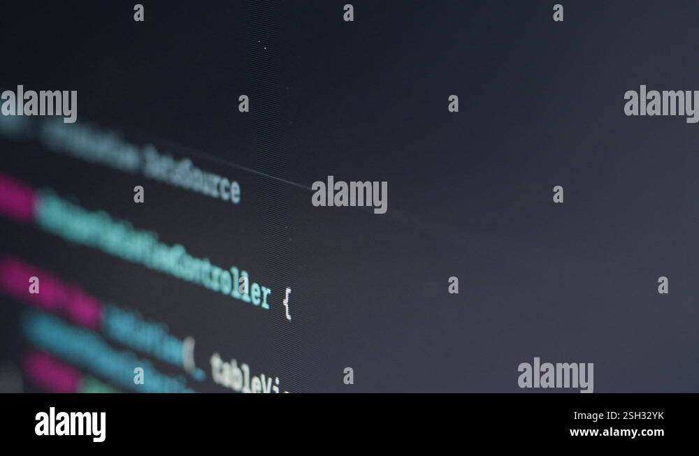Coding UX UI script text on screen, HTML5 in editor for website ...