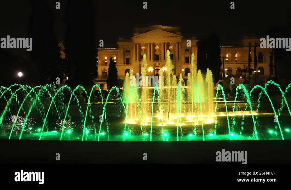 Sao Paulo, Brazil: colored water fountains in Ipiranga Museum park, at ...